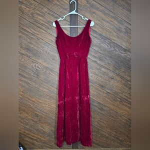 50's Vintage Arkay Long Deep Red Very Soft Velvet Party Dress With Bow